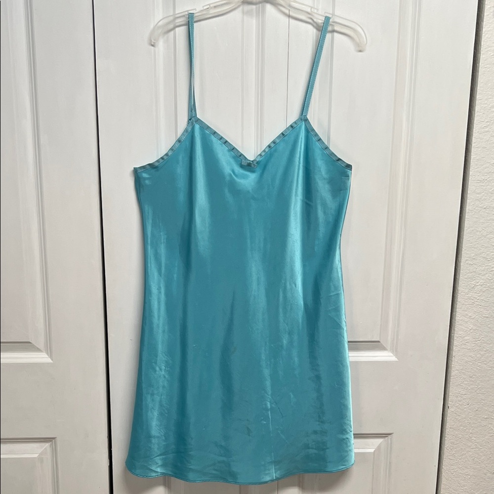 Morgan Taylor Aqua Satin Lingerie Spaghetti Strap Size XL